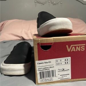Vans Black Leather Classic Slip-On with White Sole